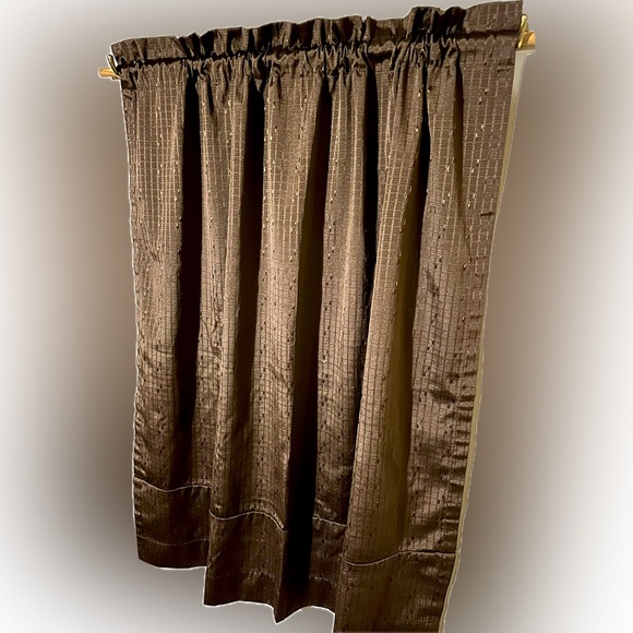 CURTAIN PANEL L 45” W 40” BROWN POLYESTER COTTON WINDOW TREATMENT COVERING DRAPE - Picture 3 of 6